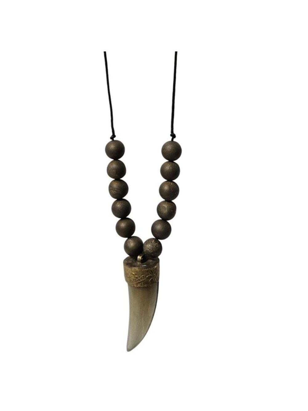 Rustic Horn Pendant Necklace Ethnic Tribal Jewelry Brass Bead Details Unisex